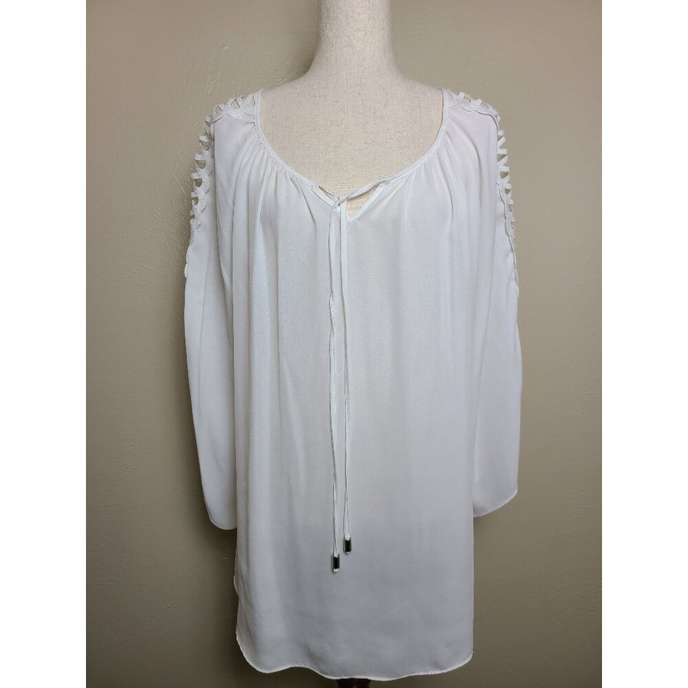 Zac & Rachel Womens Long Sleeves Blouse Top Shirt White Size 1X A291